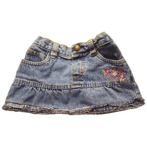 Kids Play Blue Jean Skirt Embroidered Heart Flowers Like New